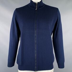 HUGO BOSS Size XL Navy Knit Wool Zip Up Cardigan